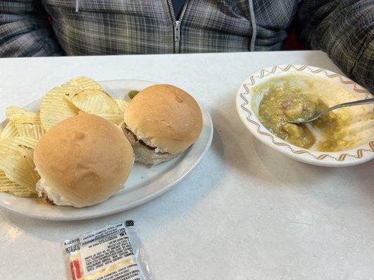 Sloppy Joe special. Split soup. Yummy!