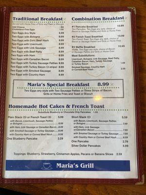 Breakfast menu