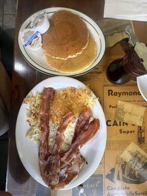 Pancakes, Hash Brown, Bacon