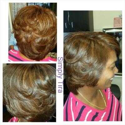 Color and Highlights on a client with no relaxer. Blowdry and flatironed.