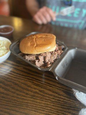 Texas Beef Brisket Jumbo Sandwich and Potato Salad