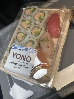 Sushi with price sticker on it