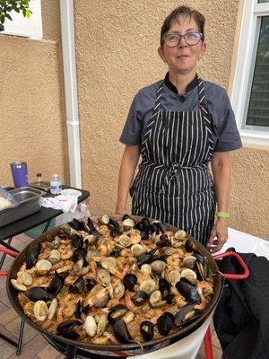 Christina with her yummy Paella creation!