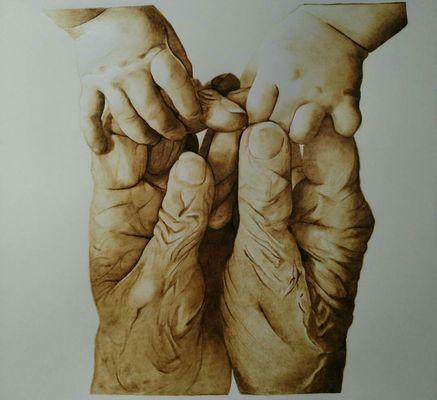 "Reciprocity" burned on paper with the Walnut Hallow versa tool. Available for purchase.