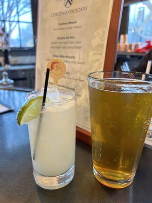 Christmas margarita and local draft.