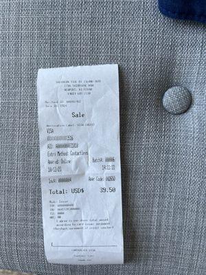 Receipt showing I was charged $39.50