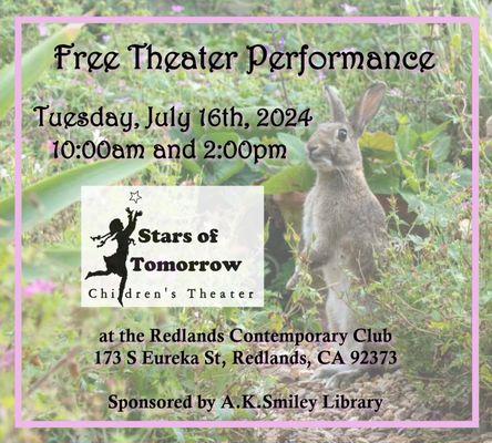 Free Peter Rabbit Show with Stars of Tomorrow - sponsored by Smiley Library 2024