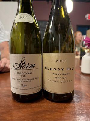 Storm Chardonnay and Bloody Hill Pinot