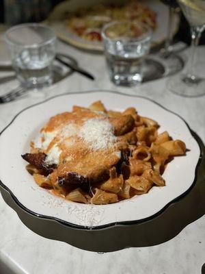 Chicken Parmigiana with vodka sauce.