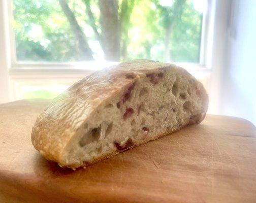 Cranberry-Wild-Rice Sourdough from Duluth's Best Bakery made it home & is going fast.  Yum.