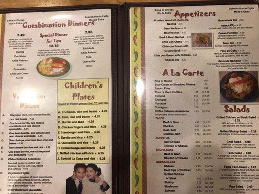 Menu (appetizers and specials)