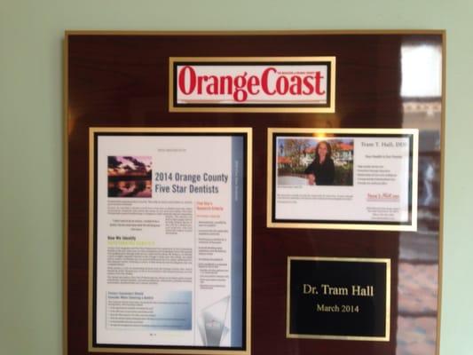 Named a 2014 Winner Orange County Five Star Dentists