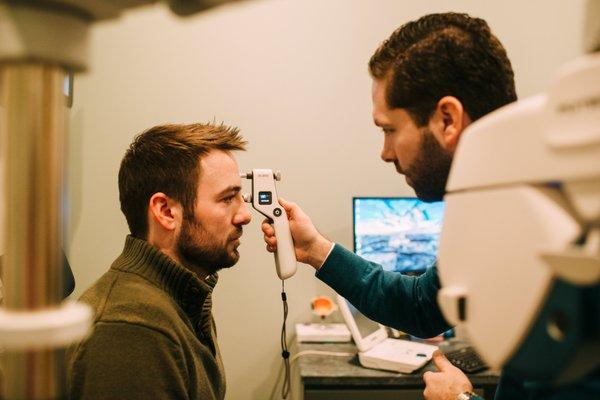 No more air puff, we measure the pressure inside your eye without the jolt of a puff of air in your eye