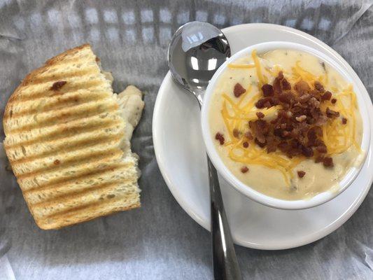 Chicken Pesto Panini with Loaded Baked Potato Soup