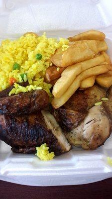 Half chicken with fries and yellow rice