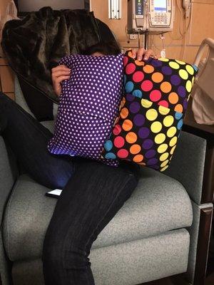 Here are the two pillows I bought at the gift shop because they didn't provide pillows.