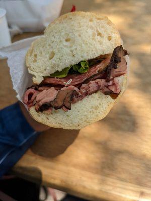 Roast beef and salami with veggies