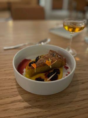 Olive oil cake and dessert wine