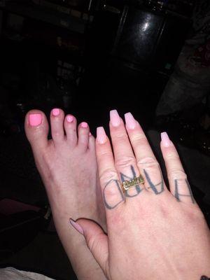 Perfect pedicure, and great full set coffin.