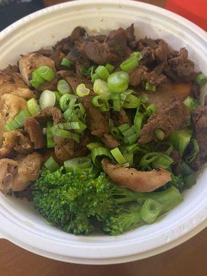 Half and half bowl with veggies and brown rice