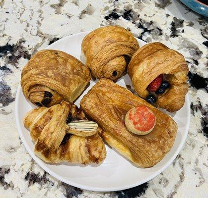 Chocolate Croissants (left back), Blueberry Eclair (left front), Passion Fruit (bottom right), Cream Fruit (right rear)