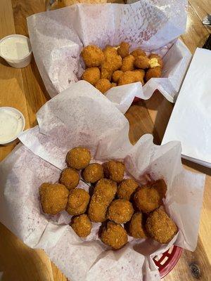 Cheese curds and mushroom appetizers