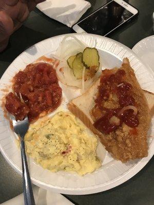 Catfish and Pizza with Ground Beef and Pepperoni.