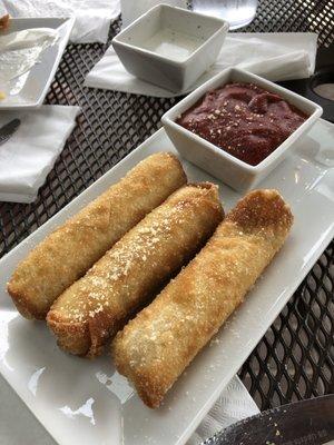 Mozzarella sticks in wonton wrappers!! Delicious