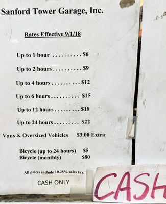 Rates as of 1/2024 (rates have not changed since 2018; and now include bicycles). Cash Only!