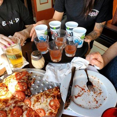 Pizza and apple crown/lemonade shots! Delicious!