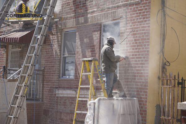 Grinding,Power wash,Brick tuck pointing and masonry clear sealer on entire brick facade of the house in Newyork city area.