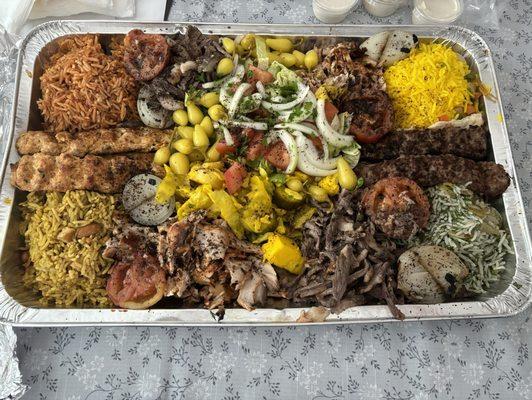 $30 tray with 4 different types of Rice, Chicken Kabob, Beef Kabob, and Lamb great taste .