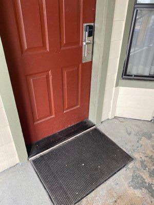 Door mat, not sure if that's trash or paint drips.