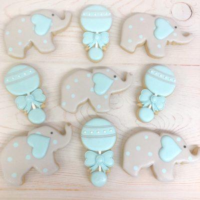 Elephant theme sugar cookies for a  baby shower