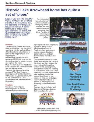 Lake Arrowhead Historic home pipelining case study