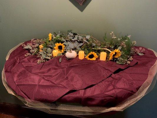 This was a table attached to the wall we decorated