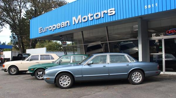 Rolls Royce and Jaguars at European Motors Service Center in Lakewood Washington.