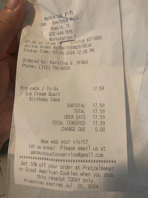 receipt for birthday cake.