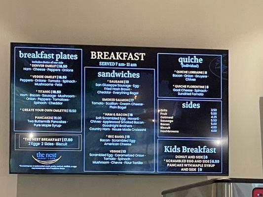 Breakfast menu