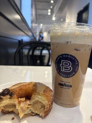 Coffee Croissant Donut and Iced Sweet Cream Latte