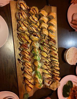 Peony roll, spider-man roll, bagel roll, phoenix roll