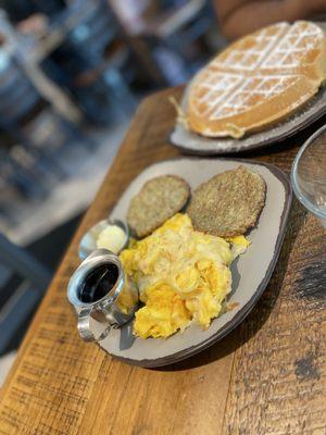 Eggs with pepper Jack cheese and chicken sausage