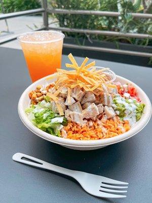 Tostada Bowl - Roasted Chicken , Spanish Rice, Mexican Street Corn, Pinto Beans, Guacamole, Tortilla Strips, Pico De Gallo