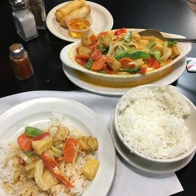 Pineapple curry with tofu. Also a large entree that could serve two people! Cheese rolls also pictured.