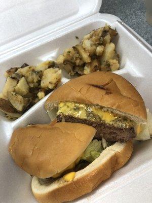 Cheeseburger with cottage potatoes, all great!