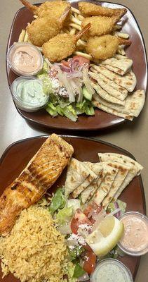 Shrimp Kabob and Salmon Plate