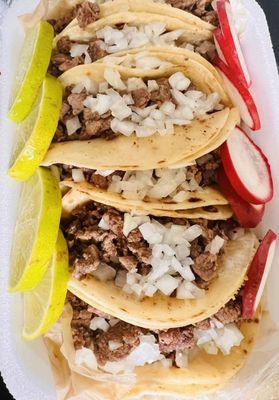 Carne asada tacos (minus the cilantro)