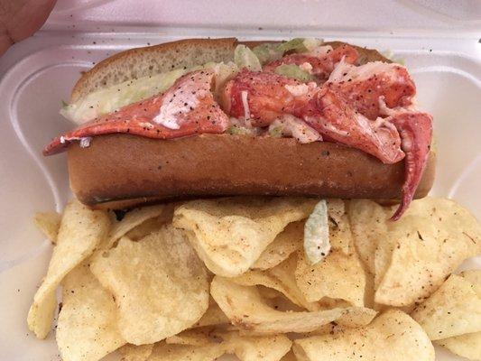 Very small lobster roll and chips. For 10 bucks.