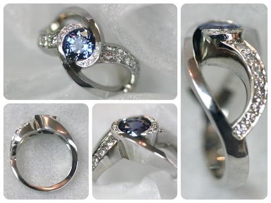 Custom Sapphire & Diamond Ring in 18K White Gold.