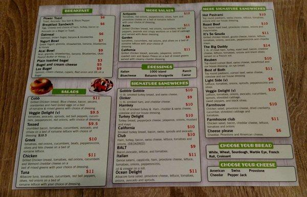 Front of the takeout menu